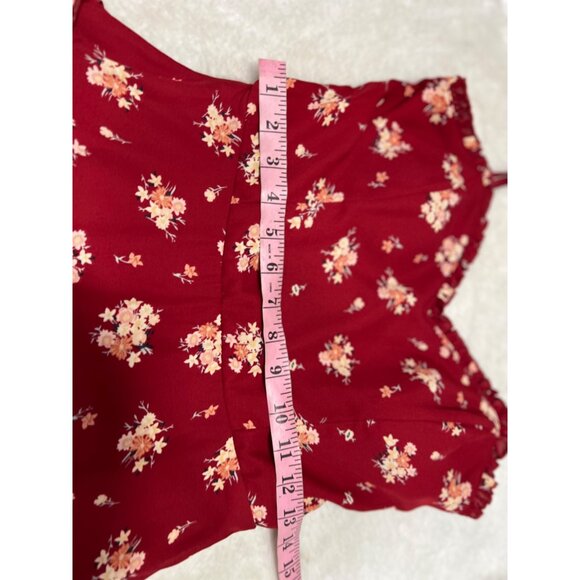 Blue Rain Floral Red Sundress With Ruffles & Spaghetti Straps size small - Picture 4 of 5